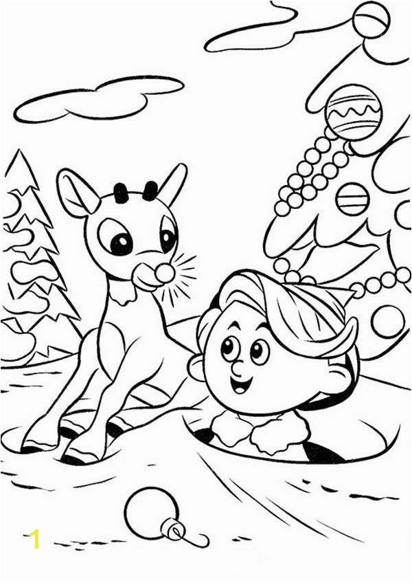 rudolph the red nosed reindeer find a baby in snow hole coloring page