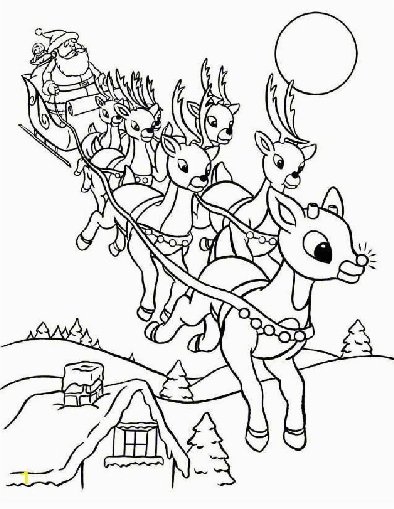 Santa Sleigh and Reindeer Coloring Page Rudolph and Santa Sleigh Coloring Pages Hellokids