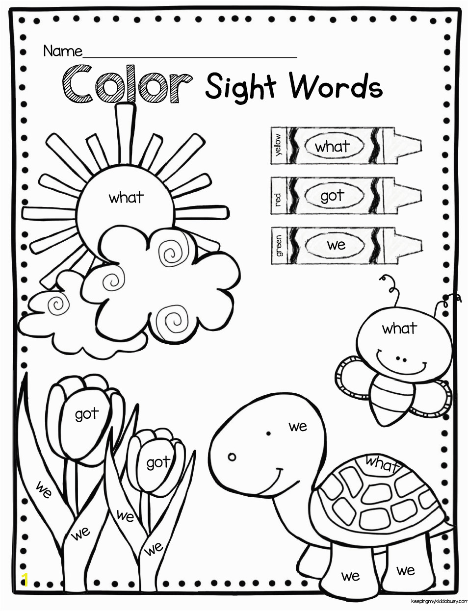 1012 color by sight word kindergarten