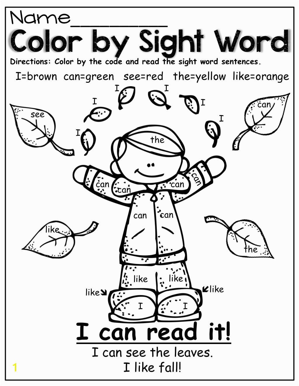 Sight Word Coloring Pages for Kindergarten Fall Math and Literacy Packet Kindergarten