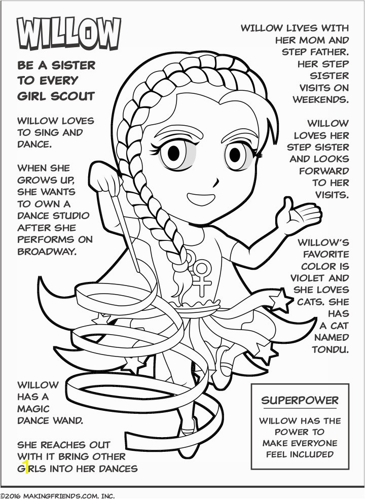 Sister to Every Girl Scout Coloring Page Violet Petal Superhero