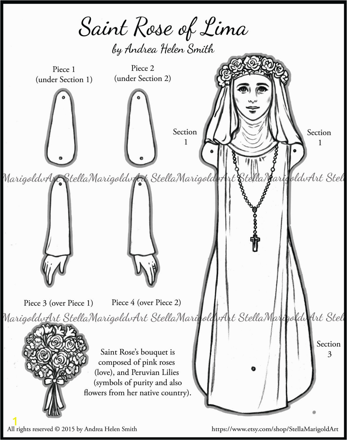 st rose of lima coloring page sketch templates