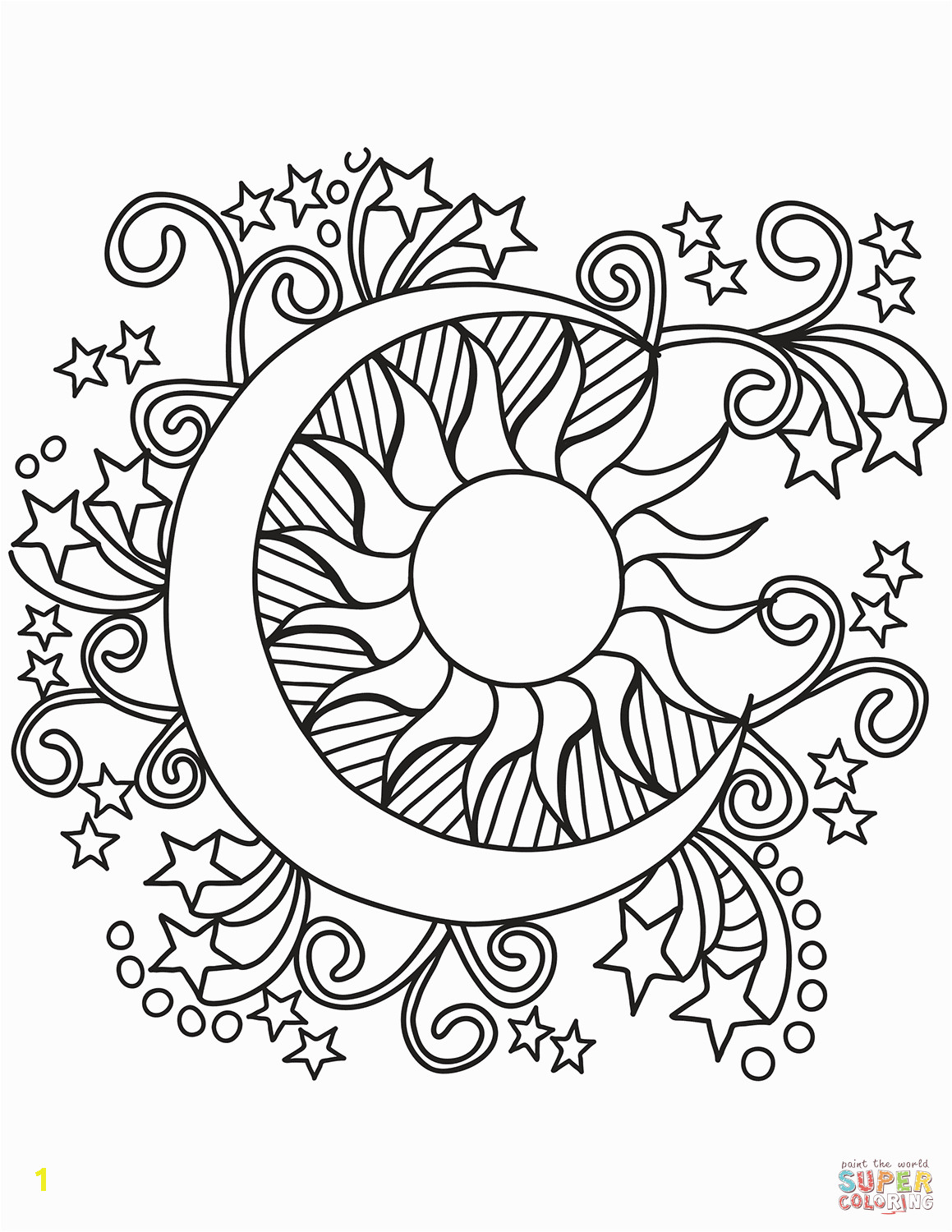 Sun and Moon Coloring Pages for Adults Pop Art Sun Moon and Stars Coloring Page