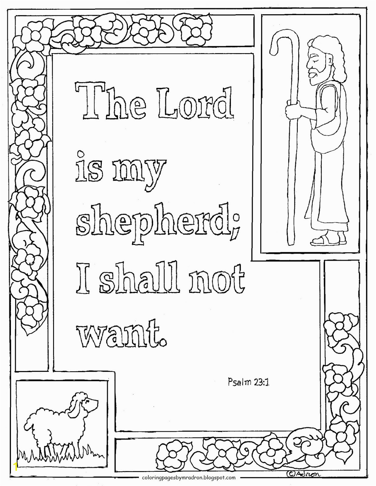 The Lord is My Shepherd Coloring Page Coloring Pages for Kids by Mr Adron Printable Psalm 23 1