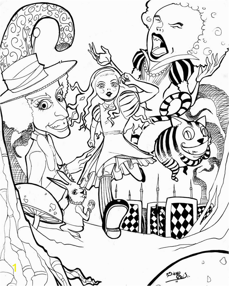 alice in wonderland trippy coloring pages sketch templates