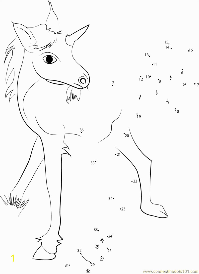 Unicorn Dot to Dot Coloring Pages Unicorn Baby Dot to Dot Printable Worksheet Connect the Dots
