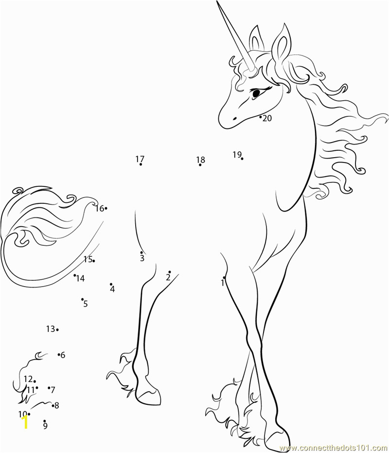 Unicorn Dot to Dot Coloring Pages Unicorn Look Back Dot to Dot Printable Worksheet Connect