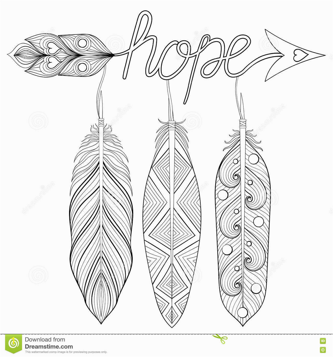 stock illustration bohemian arrow hand drawn amulet letters hope feathe feather decorative arrows adult coloring pages ethnic patterned image