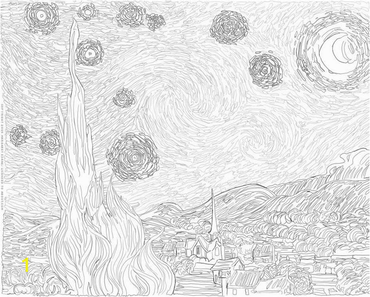Van Gogh Starry Night Coloring Page Free Art History Coloring Pages