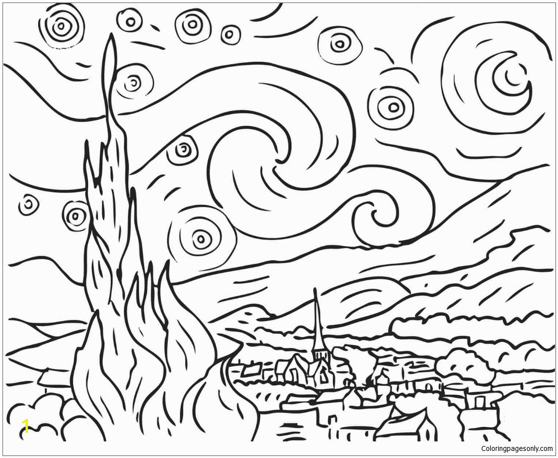 Van Gogh Starry Night Coloring Page Starry Night by Vincent Van Gogh Coloring Page Free