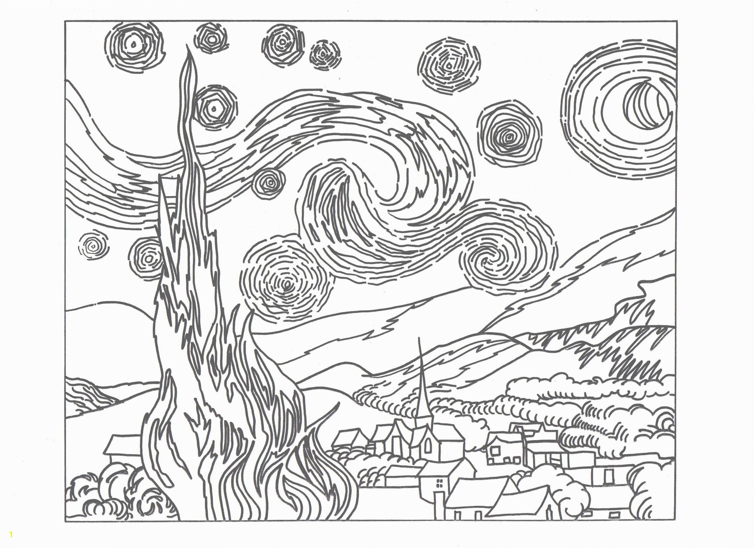 Van Gogh Starry Night Coloring Page Starry Night Coloring Sheet Drawing