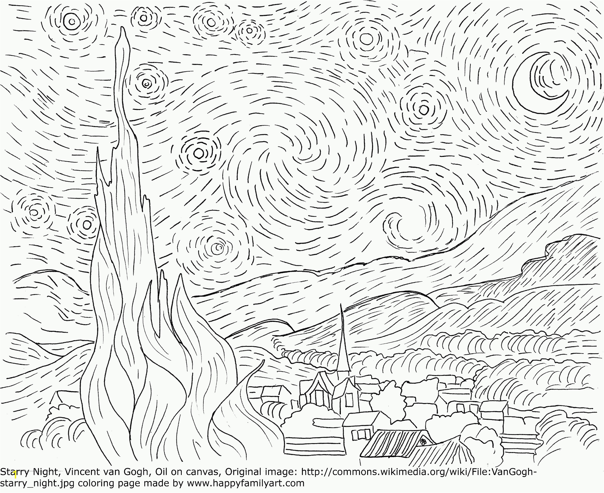 the starry night coloring page