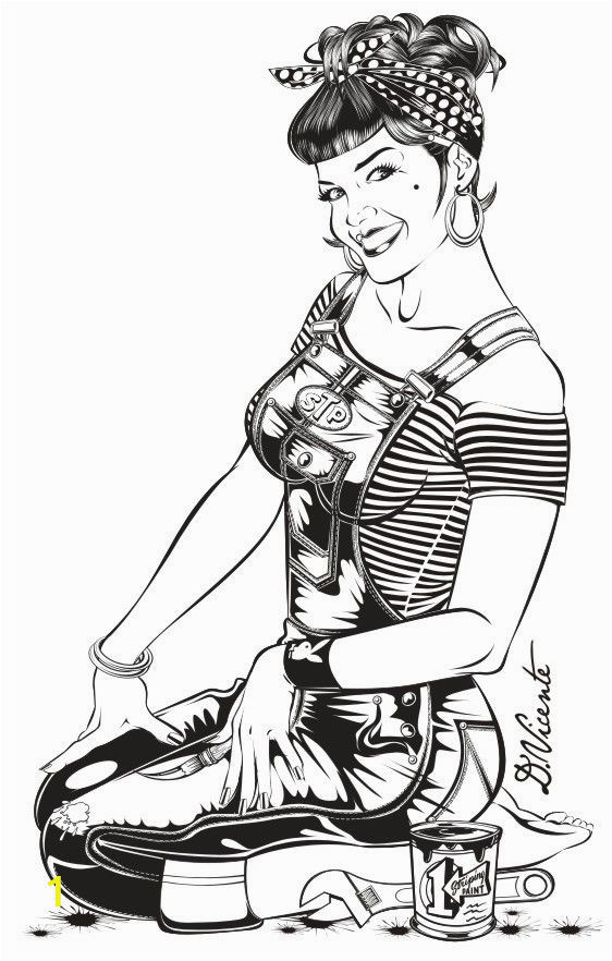 Vintage Pin Up Girl Coloring Pages Black & White Gallery On Behance David Vicente