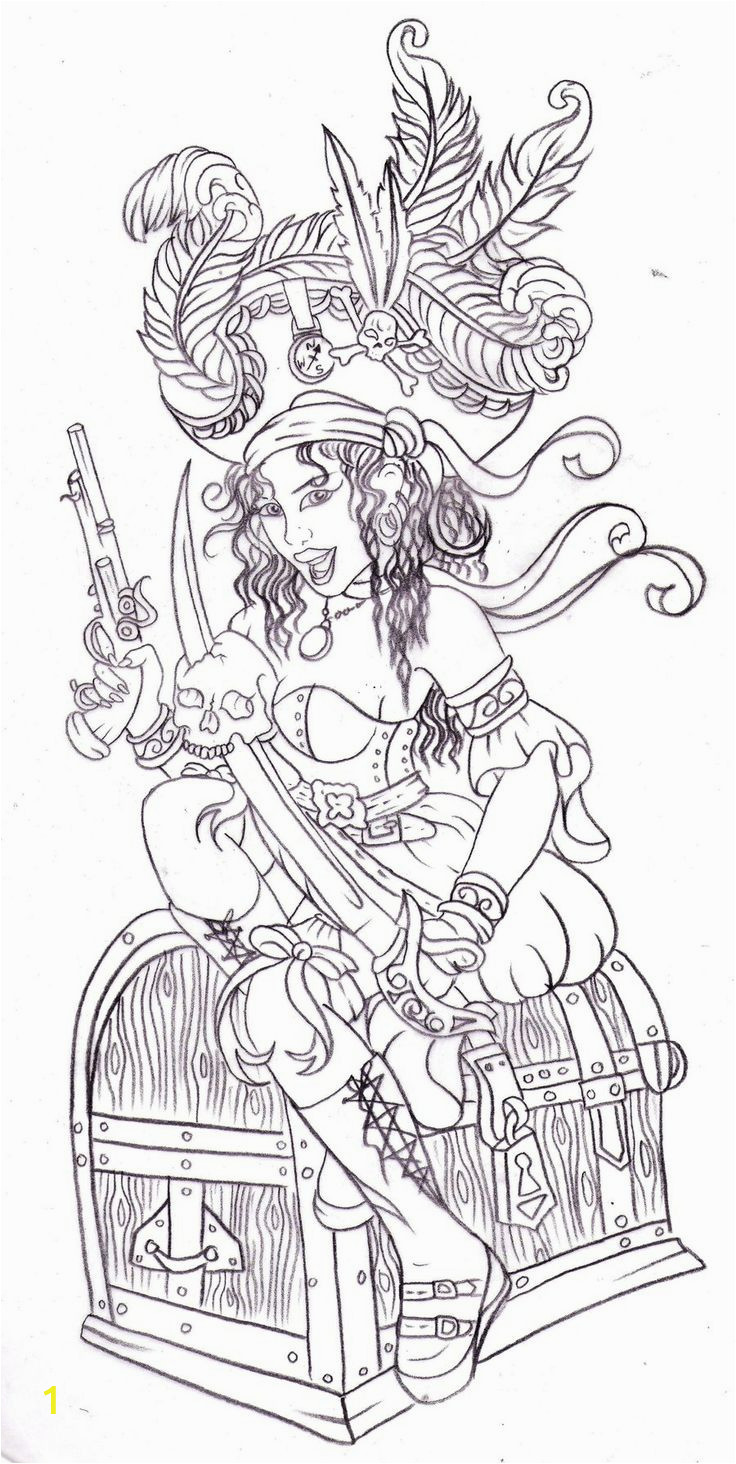 Vintage Pin Up Girl Coloring Pages Pirate Tattoo Stencils Pinterest