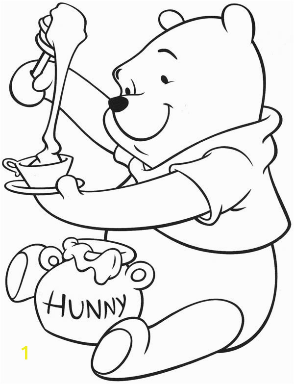 Winnie the Pooh with Honey Coloring Pages Winnie the Pooh Enjoying Tea with Honey Coloring Page