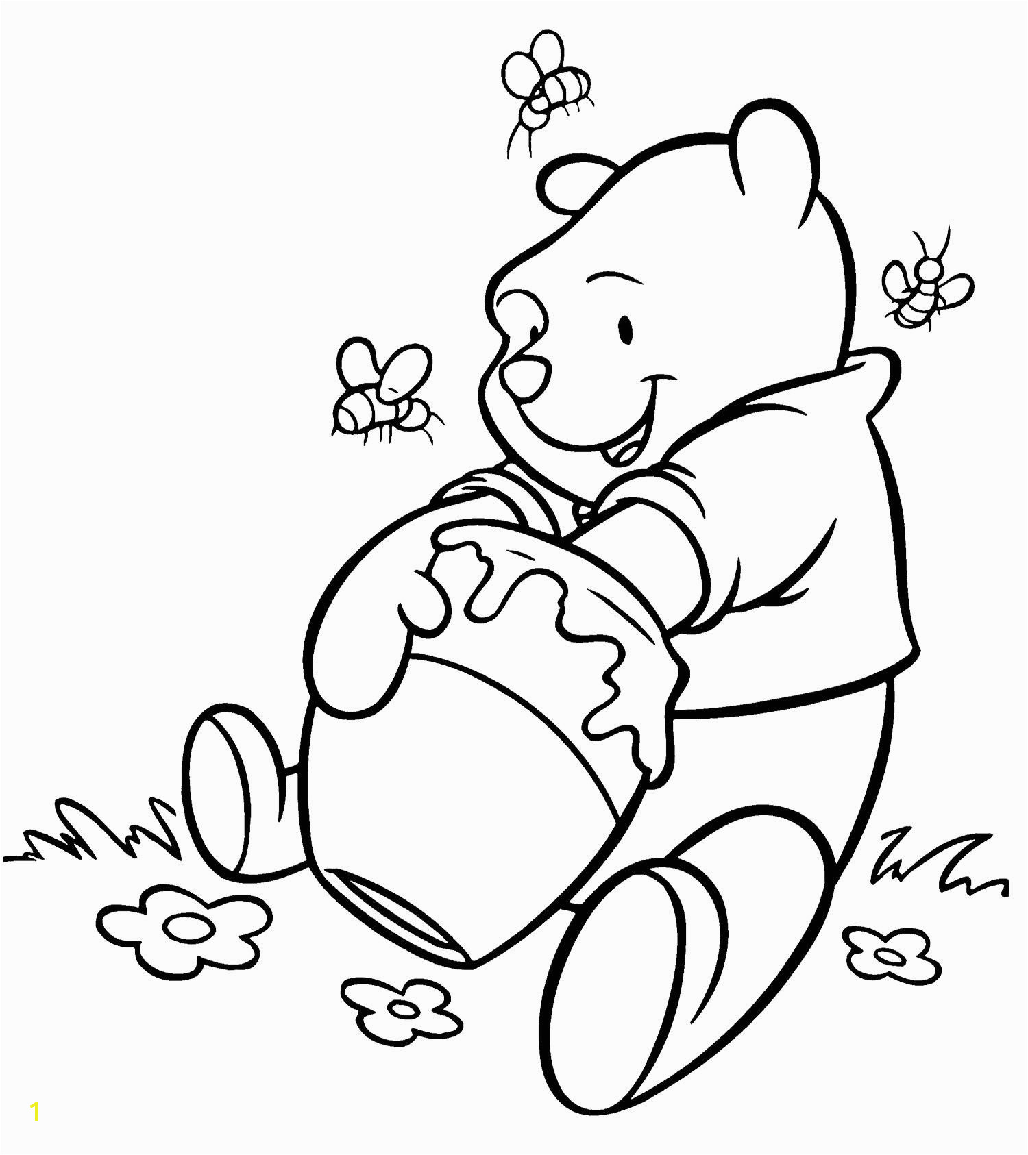 Winnie the Pooh with Honey Coloring Pages Winnie the Pooh Getting Delicious Honey Coloring Page