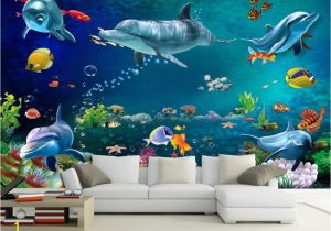 15 Foot Wall Mural Us $8 85 Off Custom Wallpaper Mural Underwater World Dolphin Wall Painting Living Room Bedroom Wallpaper for Walls 3 D Papier Peint Beibehang In