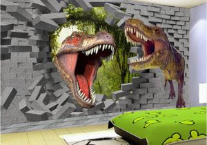 3d Dinosaur Wall Mural Papel De Parede 3d Stereo Cartoon Dinosaur Broken Wall Mural