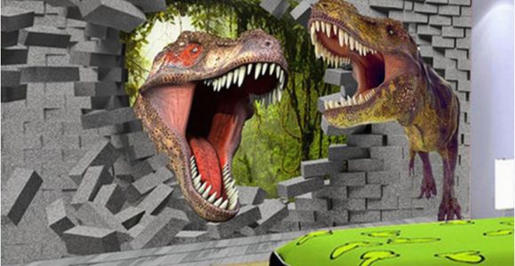 3d Dinosaur Wall Mural Papel De Parede 3d Stereo Cartoon Dinosaur Broken Wall Mural