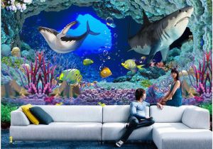 3d Dinosaur Wall Mural Us $14 91 Off 3d Wallpaper Custom Photo Non Woven Underwater World Cave Sharks 3d Wall Murals Wallpaper for Walls 3 D Room Decoration Painting In