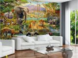 3d Elephant Wall Mural Großhandel Benutzerdefinierte Wandbild Tapete 3d Kinder Cartoon Tier Welt Wald Foto Wandmalerei Fresko Kinder Schlafzimmer Wohnzimmer Wallpaper 3 D