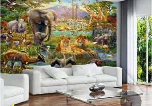 3d Elephant Wall Mural Großhandel Benutzerdefinierte Wandbild Tapete 3d Kinder Cartoon Tier Welt Wald Foto Wandmalerei Fresko Kinder Schlafzimmer Wohnzimmer Wallpaper 3 D