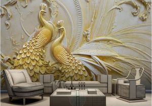 3d Embossed Wall Murals Mural Wallpaper 3d Stereoscopic Embossed Golden Peacock