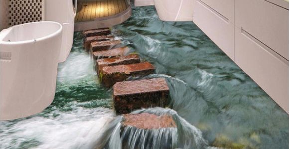 3d Floor Murals for Sale Custom 3d Floor Wallpaper Modern Art River Stones Bathroom Floor