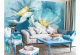 3d Floral Wall Murals 3d Floral Wall Seam Wallpaper Blue Lotus Wall Mural Floral