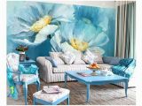 3d Floral Wall Murals 3d Floral Wall Seam Wallpaper Blue Lotus Wall Mural Floral