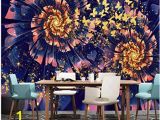 3d Floral Wall Murals Modern Dreamy Golden butterfly Flower Wall Murals