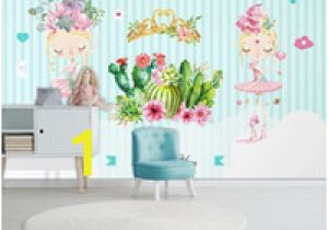 3d Nursery Wall Murals Custom Size 3d Photo Wallpaper Mural Kids Room Blue Striped Ballet Girl Cactus 3d Picture sofa Backdrop Wallpaper Mural Non Woven Sticker