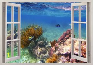 3d Ocean Wall Murals Underwater Wall Sticker Coral Reef Fishes 3d Window Fishes