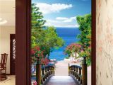 3d Wall Mural Stickers 3d Bridge Beach Tree Corridor Entrance Wall Mural Decals Art