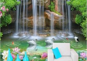 3d Waterfall Wall Mural 3d Waterfall Pool Swans and Fish Pattern Wallpaper Wall