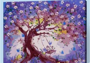 Acrylic Paint for Murals Frameless Digital Painting by Number Purple Flower Tree Acrylic
