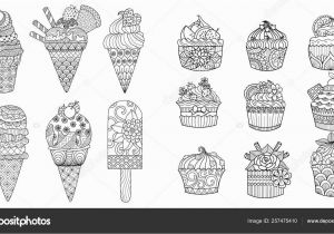Adult Coloring Pages Cupcakes Drawing Ice Cream Cupcakes Set Adult Coloring Book Coloring