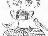 Adult Male Coloring Pages Hipster Man with Birds and Flowers His Head Coloring Page