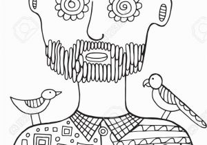 Adult Male Coloring Pages Hipster Man with Birds and Flowers His Head Coloring Page