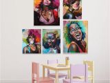 African Mural Painting Afro Woman Portrait Wall Art Canvas Print Abstract Multi African