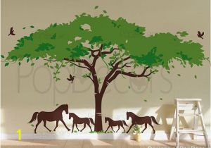 African Murals Walls Wall Decal Tree Wall Mural Horses Decal Vinyl Wall Decor Africa