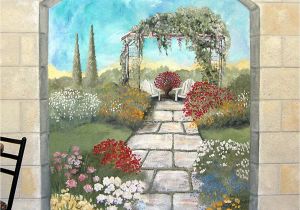 Airbrush Mural Painting Garden Mural On A Cement Block Wall Colorful Flower Garden Mural