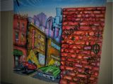 Airbrush Wall Murals Night Life City Scene Mural Hand Painted by "uber Spoony G"