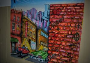 Airbrush Wall Murals Night Life City Scene Mural Hand Painted by "uber Spoony G"