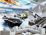 Airplane Wallpaper Murals Beibehang Fighter Aircraft Carrier 3d Large Wall Mural Hd Tv