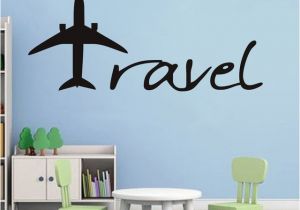 Airplane Wallpaper Murals Cartoon Aircraft Wall Sticker Travel Letters Design Wall Decal Baby