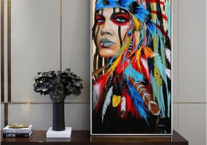American Indian Wall Murals Native American Indian Girl Canvas Art Wall Paintings Watercolor