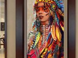 American Indian Wall Murals Wall Art Native American Indian Girl Feather Woman Portrait Canvas