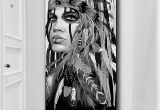 American Indian Wall Murals White and Black Native American Indian Girl Feathered Canvas