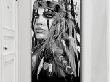 American Indian Wall Murals White and Black Native American Indian Girl Feathered Canvas